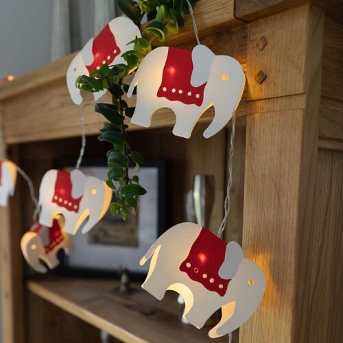 Red & White Elephant LED Paper String Lights