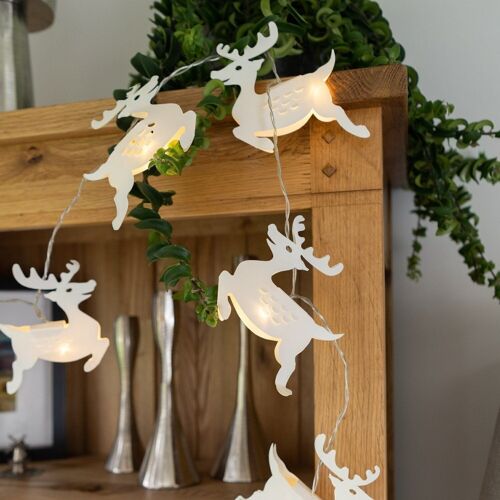 White Reindeer Paper LED String Lights