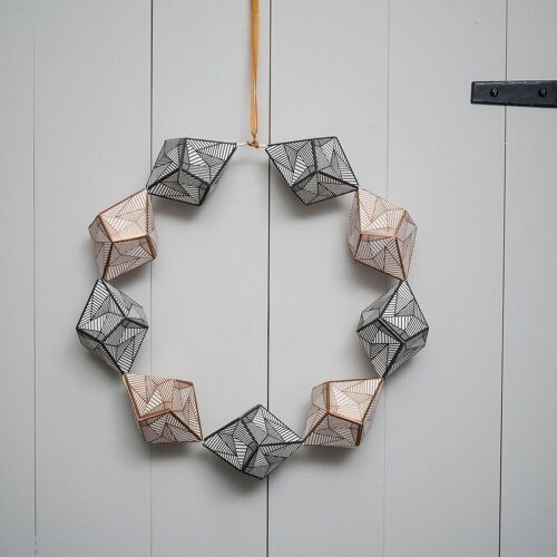 Black and Copper Geometric Paper Wreath