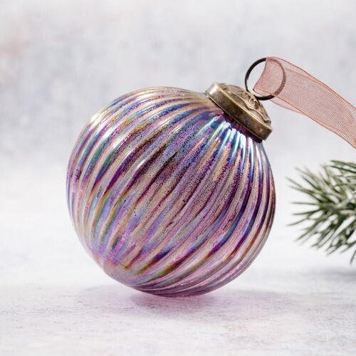3" Mulberry Rainbow Ribbed Ball Glass Christmas Decoration