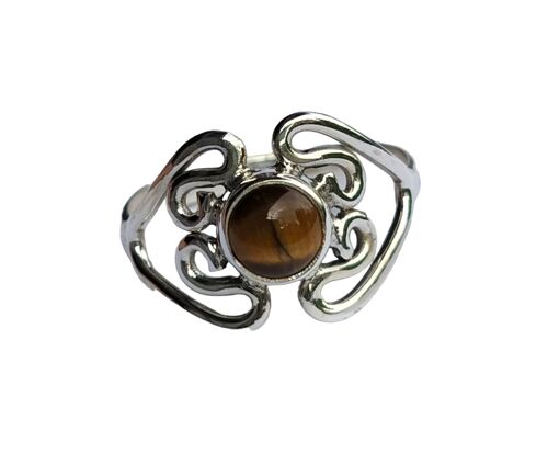 June Birthstone Elegant Natural Tiger's Eye 925 Sterling Silver Ring