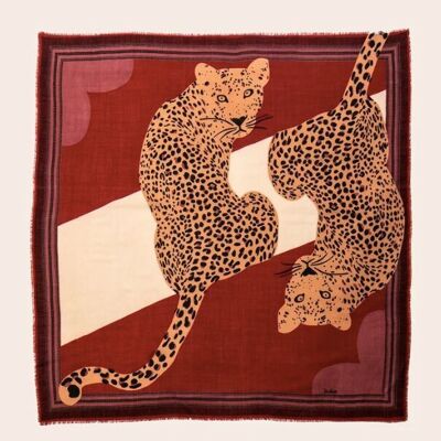 Brick Leopard wool square scarf