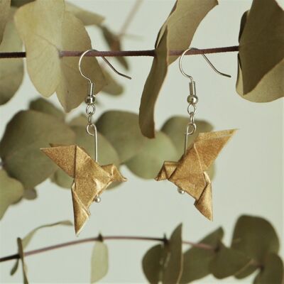 Boucles d'oreilles origami - Couple de colombes dorées