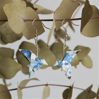 Origami-Ohrringe - Paar blaue Blumentauben