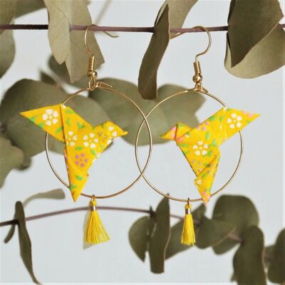 Aros de origami - Palomas y pompones naranjas