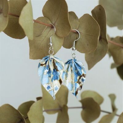 Origami earrings - Small blue floral leaves