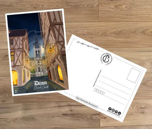 Carte postale de voyage vintage, illustration de Dijon, pour décoration d'intérieur / Dijon - Rue de la Chouette