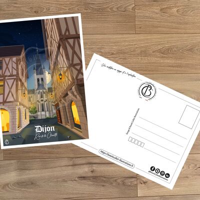 Postal de viaje vintage, ilustración de Dijon, para decoración de interiores / Dijon - Rue de la Chouette