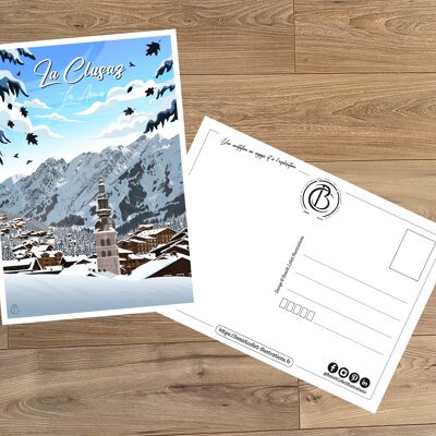 Postal de viaje vintage, ilustración de La Clusaz, para decoración de interiores / La Clusaz - Les Aravis