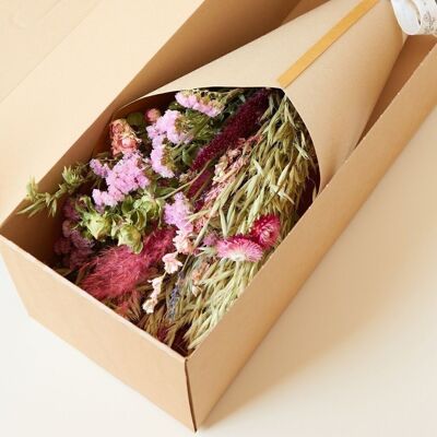 Trockenblumenstrauß in Geschenkbox - Rosa