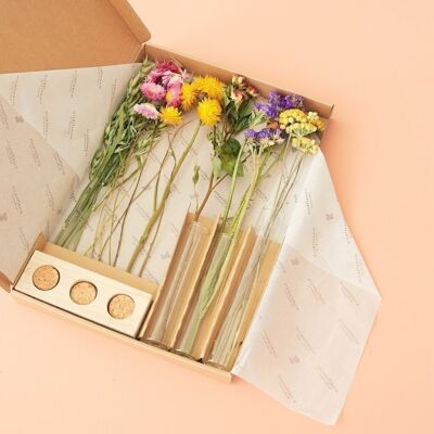 Coffret cadeau - Fleurs séchées dans une boîte aux lettres avec vases - Multi