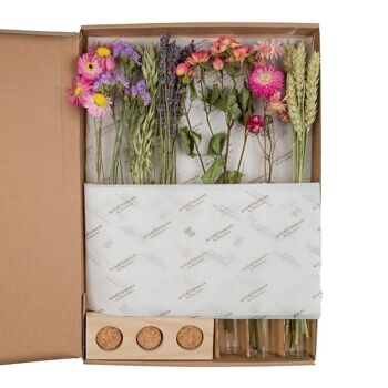 Coffret cadeau - Fleurs séchées dans une boîte aux lettres avec vases - Rose 2