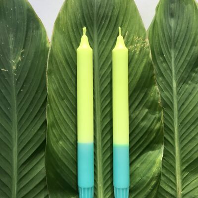 1 large dip dye candle in neon yellow*turquoise