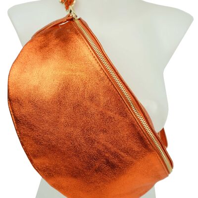 Large leather belt bag Orange metal Anaé