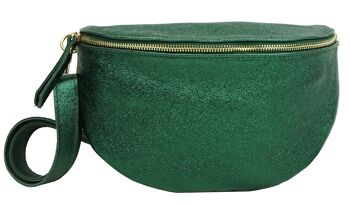 Grand sac banane en cuir Vert bouteille métal Anaé 2