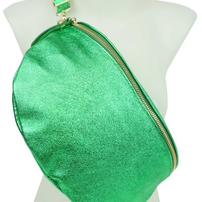 Large leather belt bag Meadow green metal Anaé