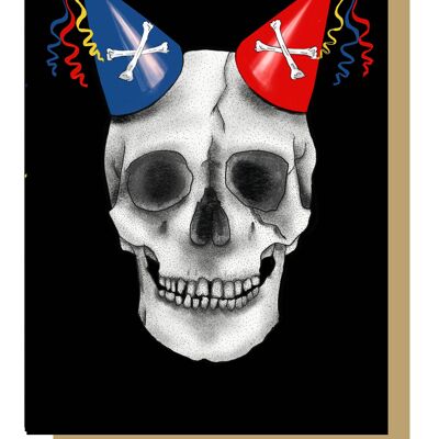 Skull with Double Party Hat Gothic Birthday Card