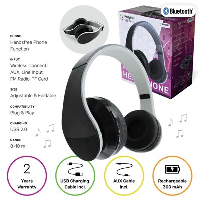 PartyFunLights - Wireless Bluetooth Headphones - high gloss black - hands-free call - playback control