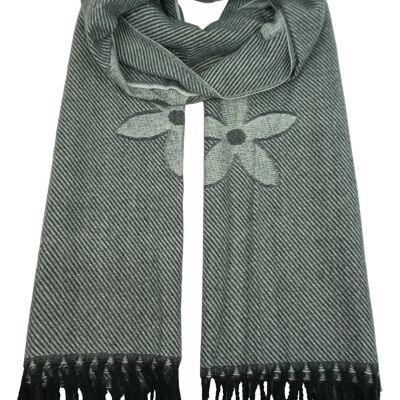 Reversible scarf with fringes and flowers YF5966