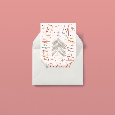 FALALALALA - Tarjeta de Navidad con tipografía ilustrada. Crema / Rosa. A6.