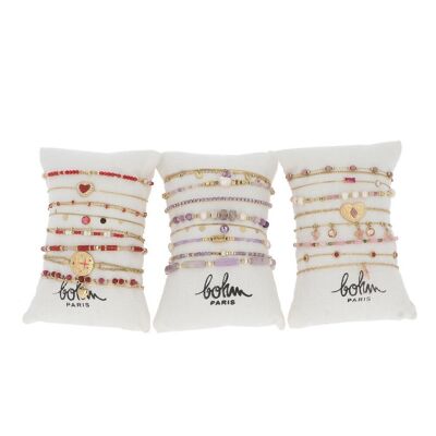 Kit de 3 boudins de 8 bracelets - doré rouge, violet et rose