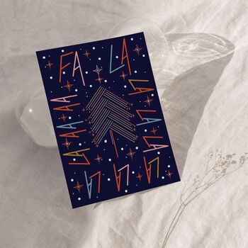 FALALALALA - Illustrated typography Christmas Card. A6 Blue / Multi 2