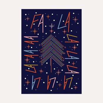 FALALALALA - Illustrated typography Christmas Card. A6 Blue / Multi 3