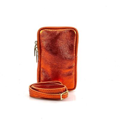 Etui téléphone cuir Jade - Orange métallisé