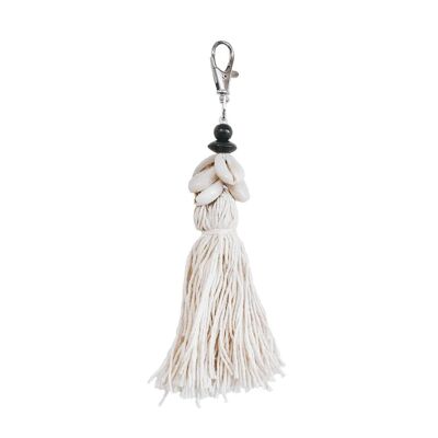 El llavero Cowrie Tassel - Blanco