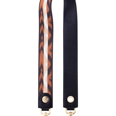 BANDOULIERE MAY PARIS - POSIDONIE COLLECTION - IKAT PATTERN - BLACK LEATHER - GOLD JEWELERY