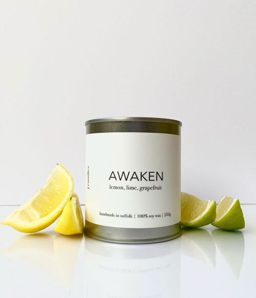 Awaken Soy Candle | Lemon, Lime, Bergamot | Paint Style Tin | Vegan Friendly | Handmade | 250g