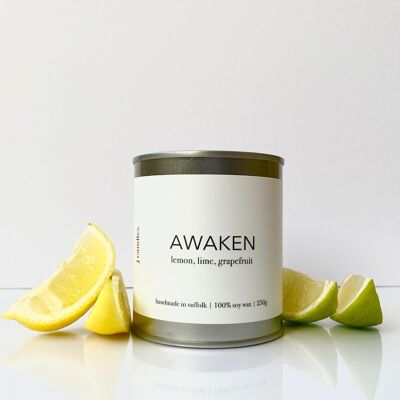 Awaken Soy Candle | Lemon, Lime, Bergamot | Paint Style Tin | Vegan Friendly | Handmade | 250g