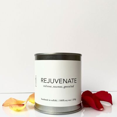 Rejuvenate Soy Candle | Red Rose, Tea Rose, Green Leaf | Paint Style Tin | Vegan Friendly | Handmade | 250g