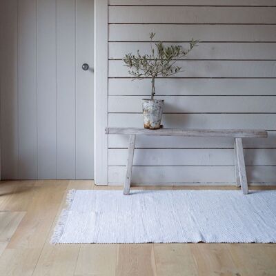 Recycled White Cotton Area Rug With Tassles / REcycled Yarn Rug