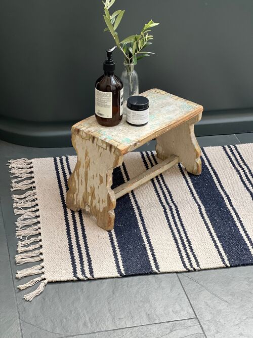 French stripe flat weave cotton rug / vegan rug