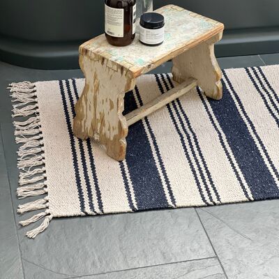 French stripe flat weave cotton rug / vegan rug