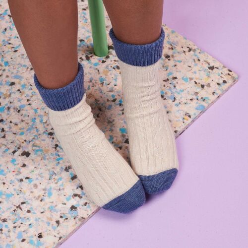 Cashmere Mix Slouch Socks - Oatmeal / Denim Blue