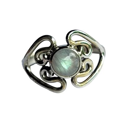 Handgefertigter klassischer Ring aus echtem Regenbogenmondstein aus 925er Sterlingsilber