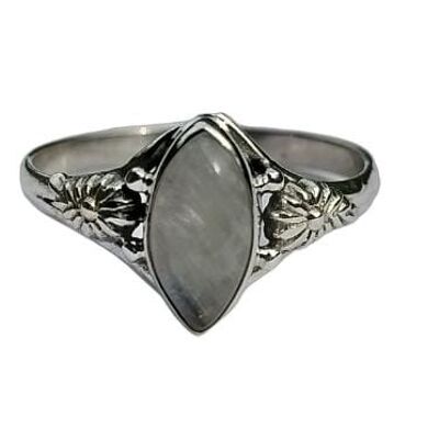 Llamativo anillo hecho a mano de plata esterlina 925 natural con piedra lunar arcoíris