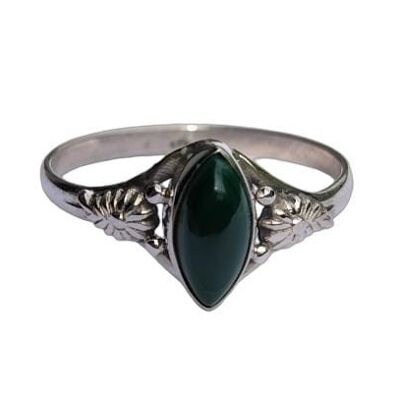 Autentico anello dal design vintage fatto a mano in argento sterling 925 con malachite marquise