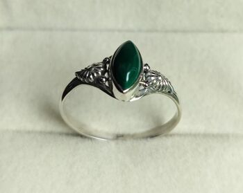 Bague vintage conçue à la main en argent sterling 925 véritable marquise malachite 4