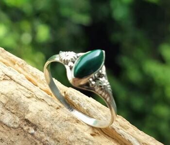 Bague vintage conçue à la main en argent sterling 925 véritable marquise malachite 5