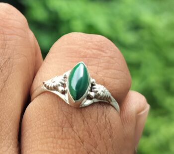 Bague vintage conçue à la main en argent sterling 925 véritable marquise malachite 7