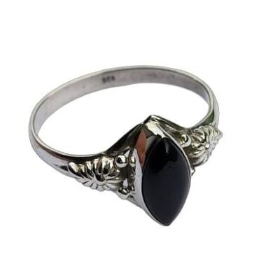 Black Onyx December Birthstone Marquise Shaped 925 Sterling Silver Ring