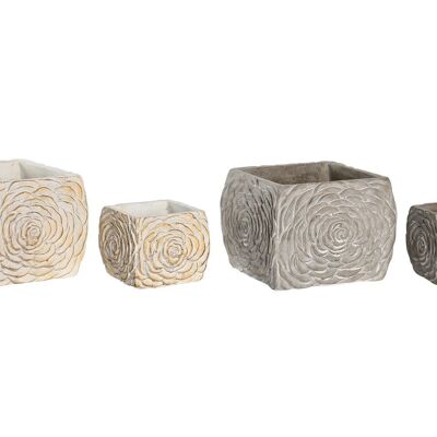 PLANTER SET 2 CEMENT 18X18X15 FLOWER 2 ASSORTED. MC202028