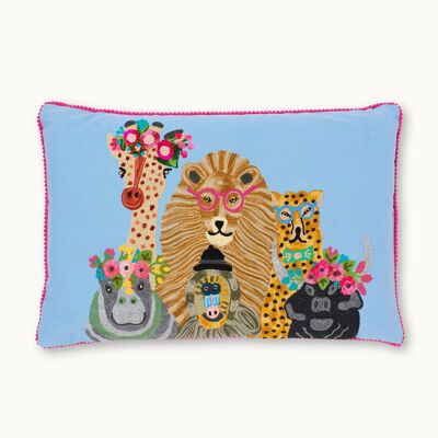 Cushion with filling wild animals blue