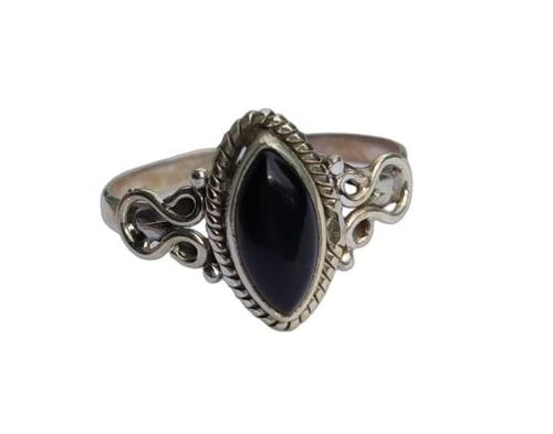 December Birthstone  Black Onyx Marquise shaped  925 Sterling Silver Ring