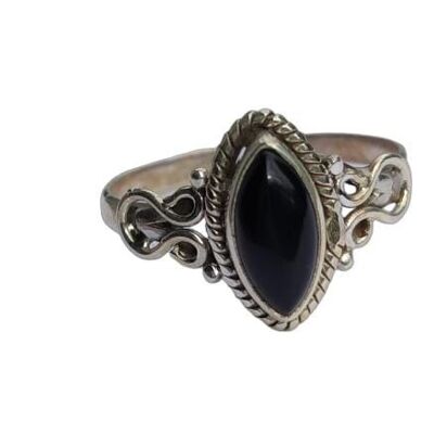 December Birthstone  Black Onyx Marquise shaped  925 Sterling Silver Ring
