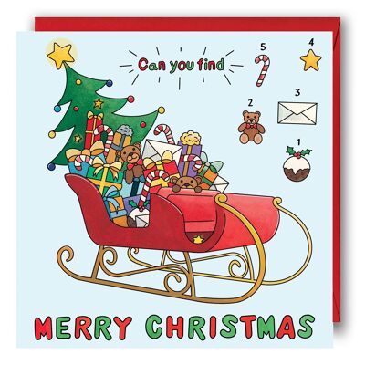 Tarjeta navideña para niños - ¿Puedes encontrarla? Tarjeta de rompecabezas