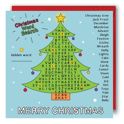 Carte de recherche de mots de Noël pour enfants - Puzzle Card